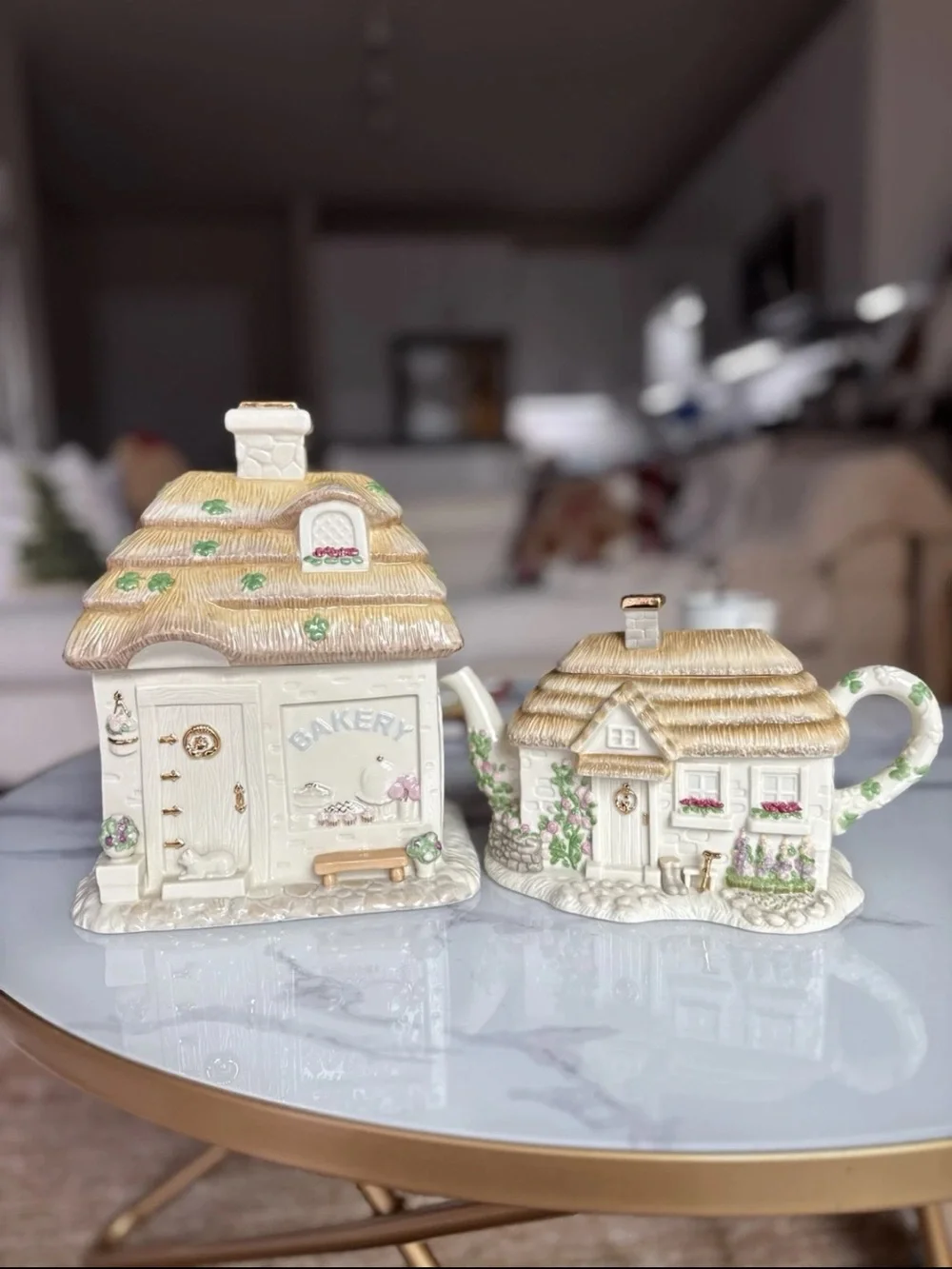 Lenox Irish Blessing Cookie Jar 2004 & Teapot 2002 Cottage House Set Retired